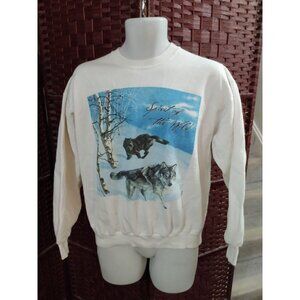 Vintage 90s Spirit Of The Wild Wolf Print Sweatshirt Wolves Snow Adult Large